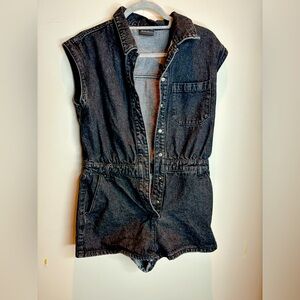 Black Jean Denim Romper. Size M